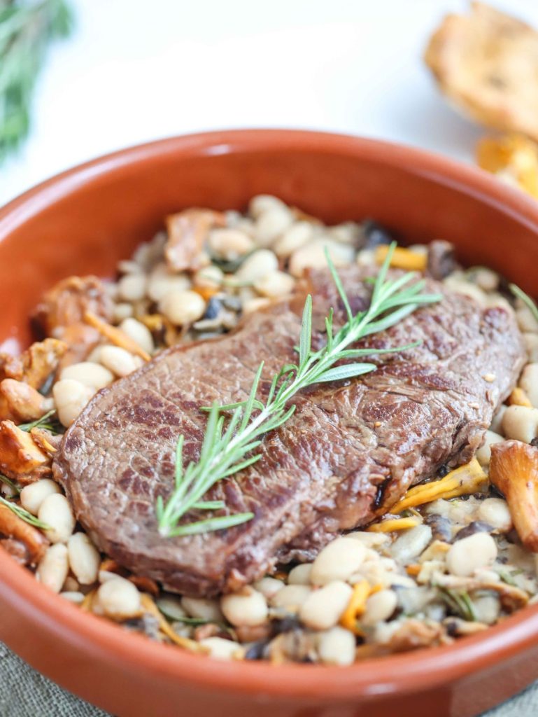 Steak with White Beans and Wild Mushrooms
