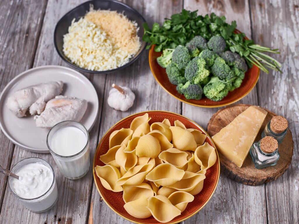 Broccoli and Chicken Alfredo Stuffed Shells