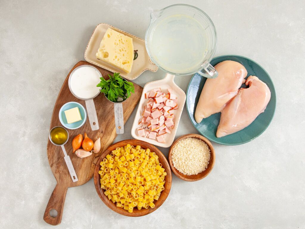Chicken Cordon Bleu Pasta Bake Process