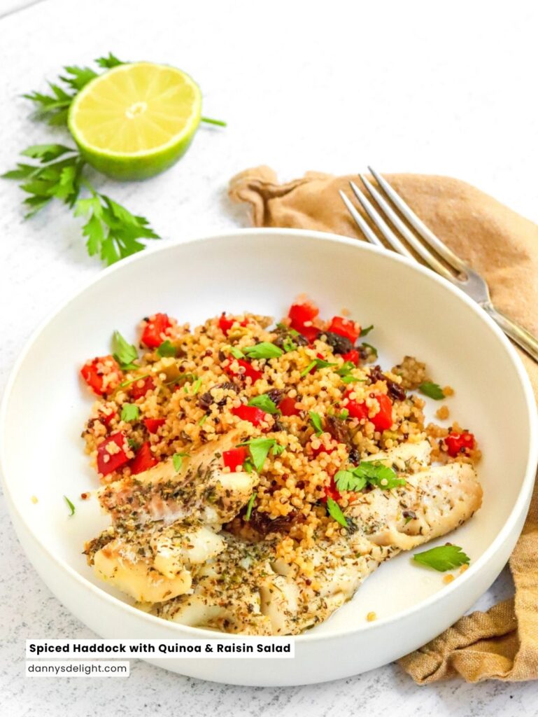 Spiced Haddock with Quinoa & Raisin Salad
