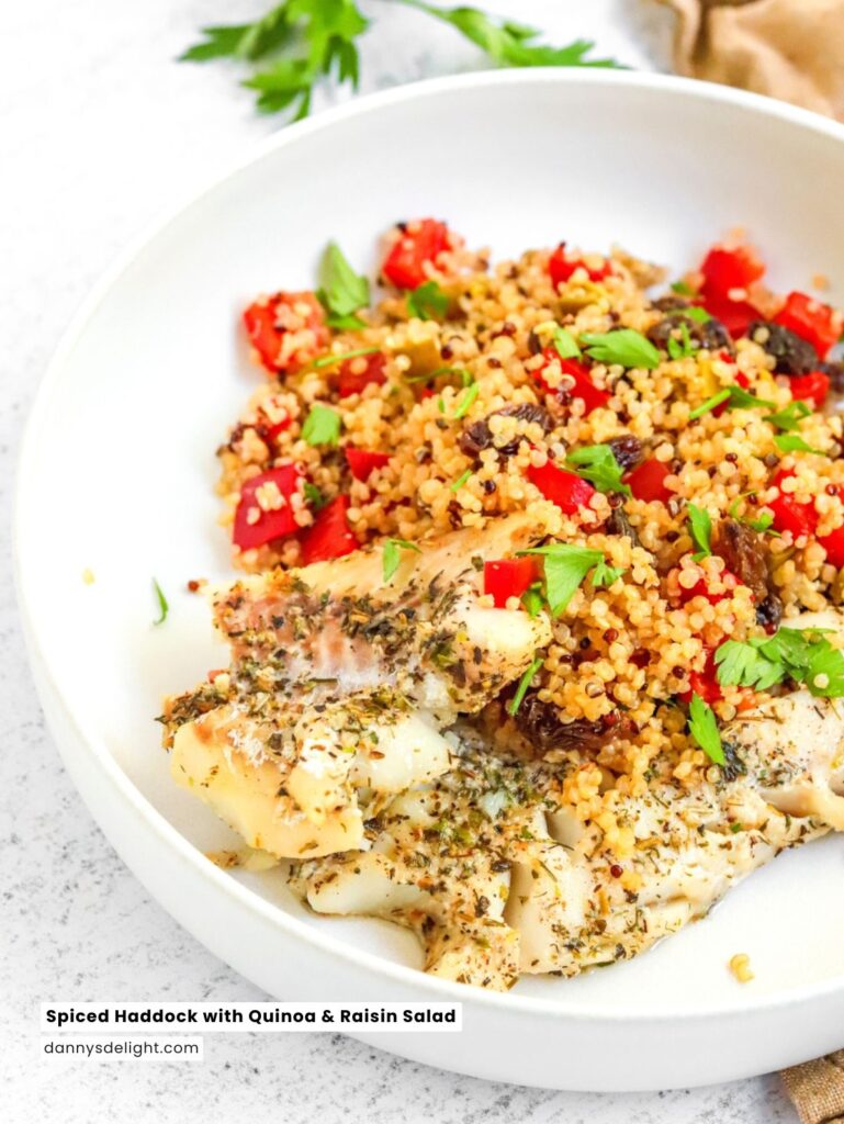 Spiced Haddock with Quinoa & Raisin Salad