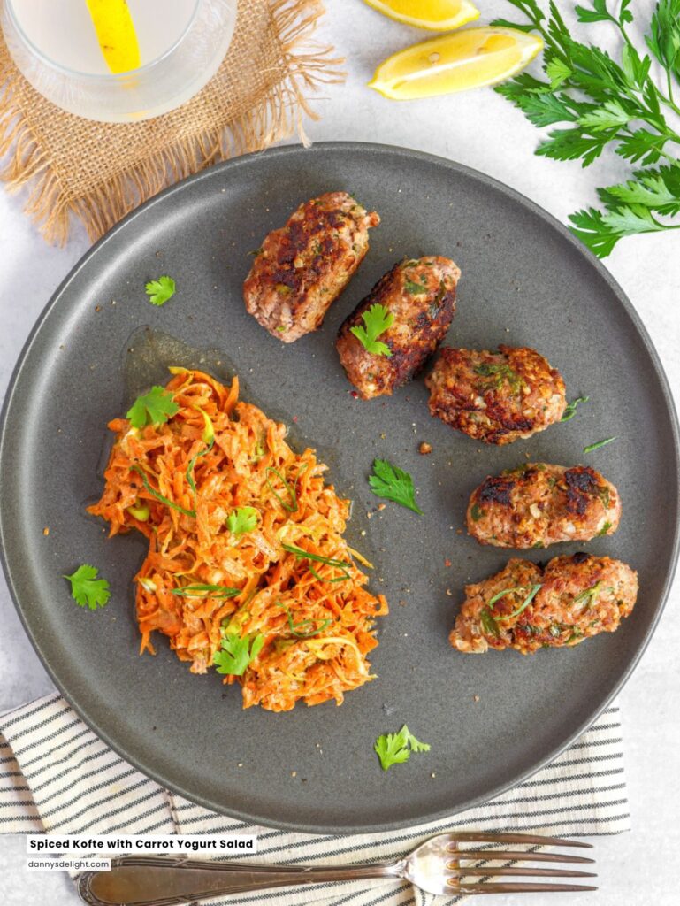 Spiced Kofte with Carrot and Yogurt Salad