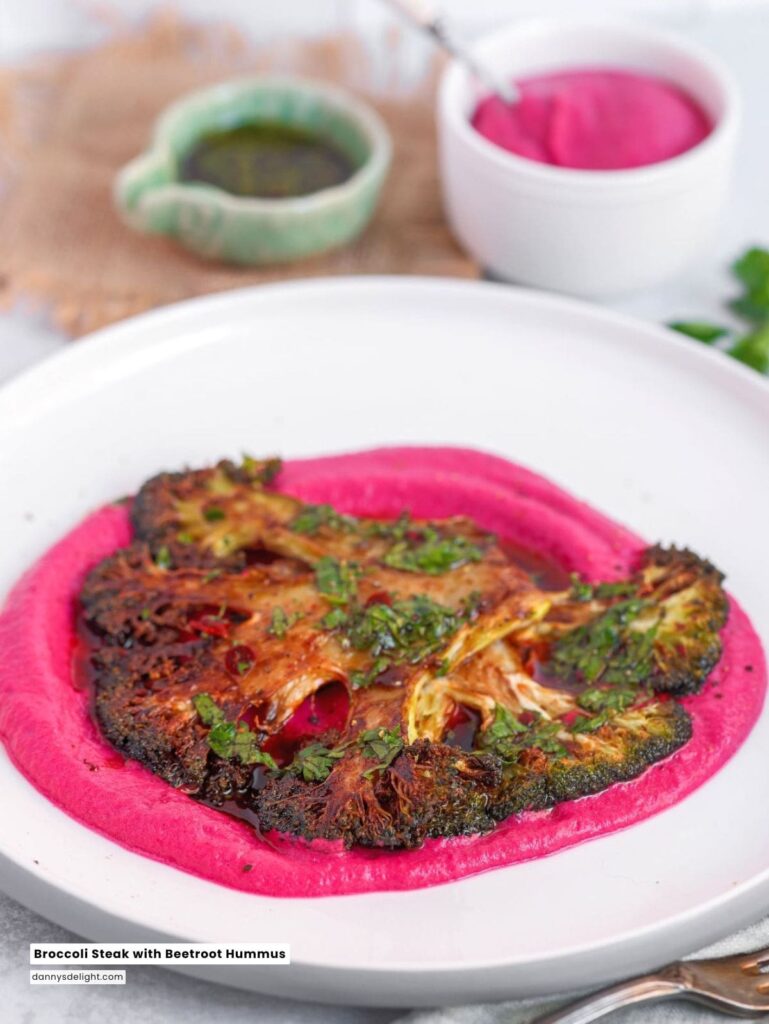 Broccoli Steak with Beetroot Hummus