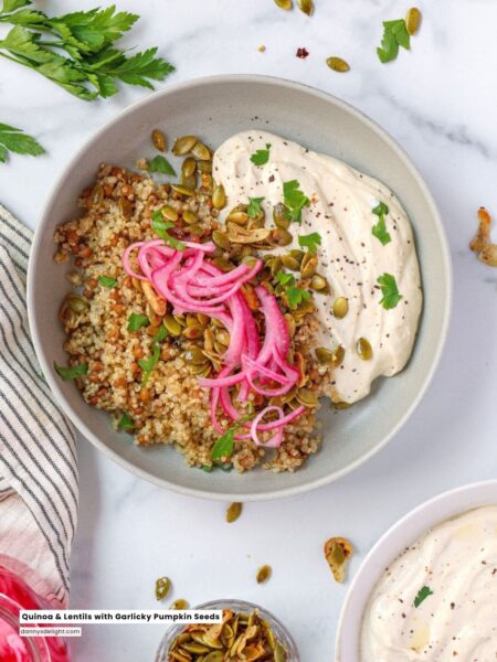 Quinoa & Lentils with Garlicky Pumpkin Seeds