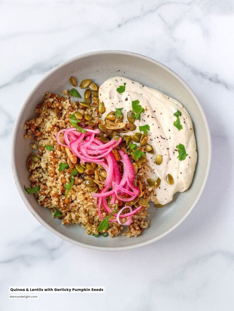 Quinoa & Lentils with Garlicky Pumpkin Seeds