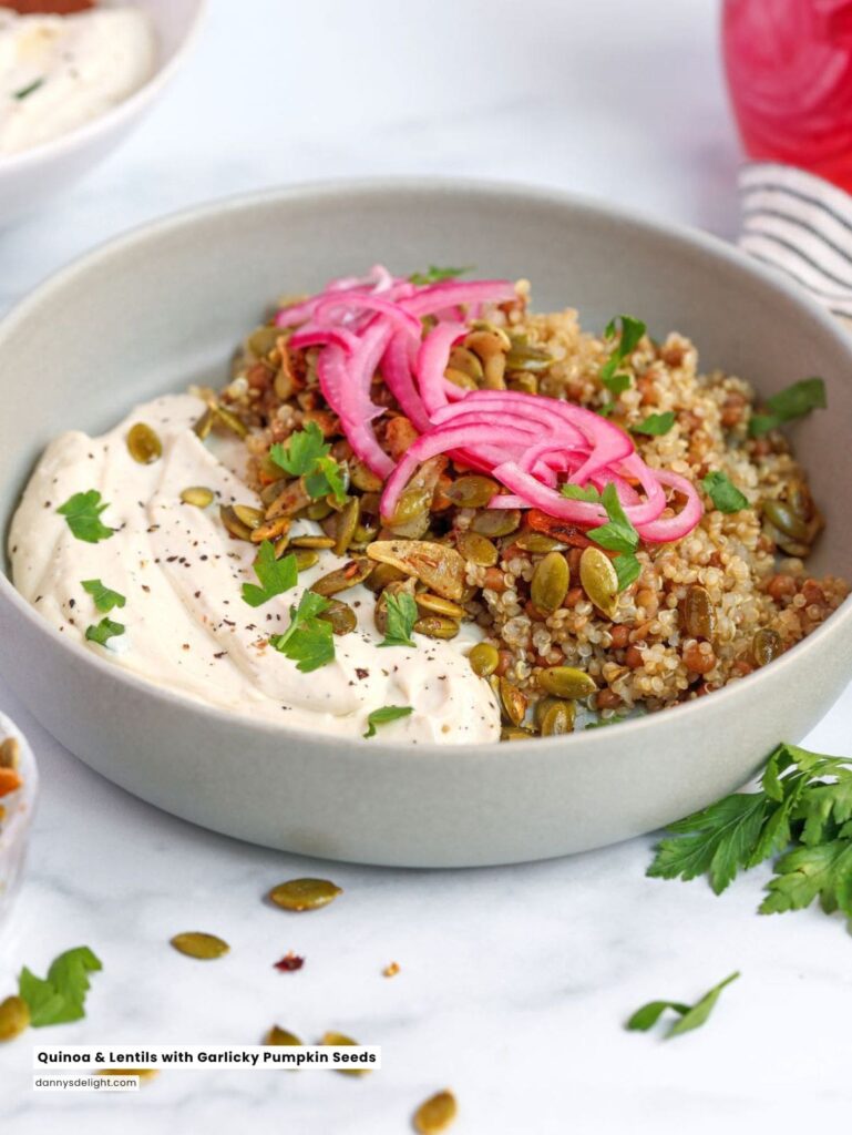 Quinoa & Lentils with Garlicky Pumpkin Seeds