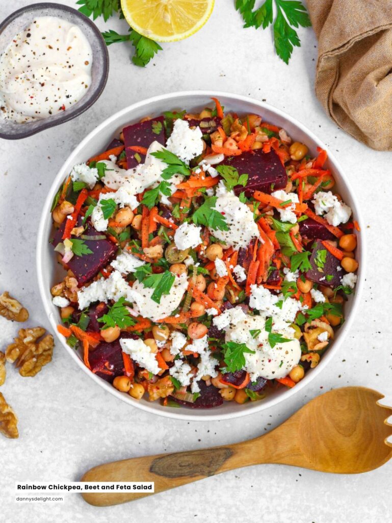 Rainbow Chickpea, Beet and Feta Salad