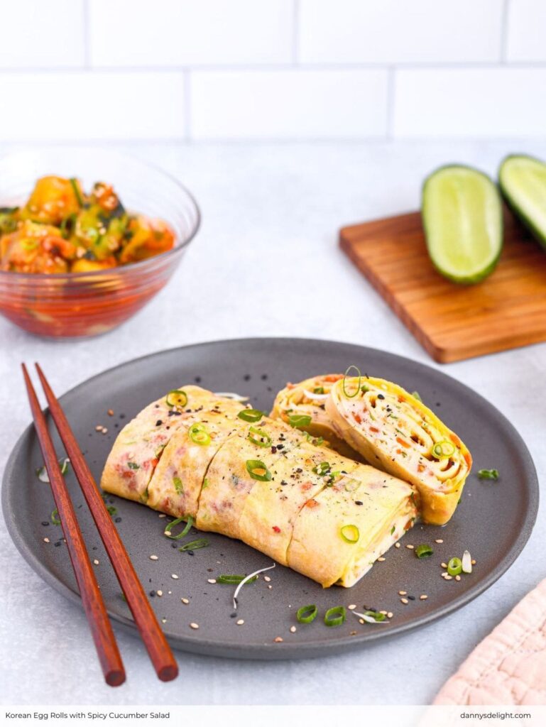 Korean Egg Rolls with Spicy Cucumber Salad