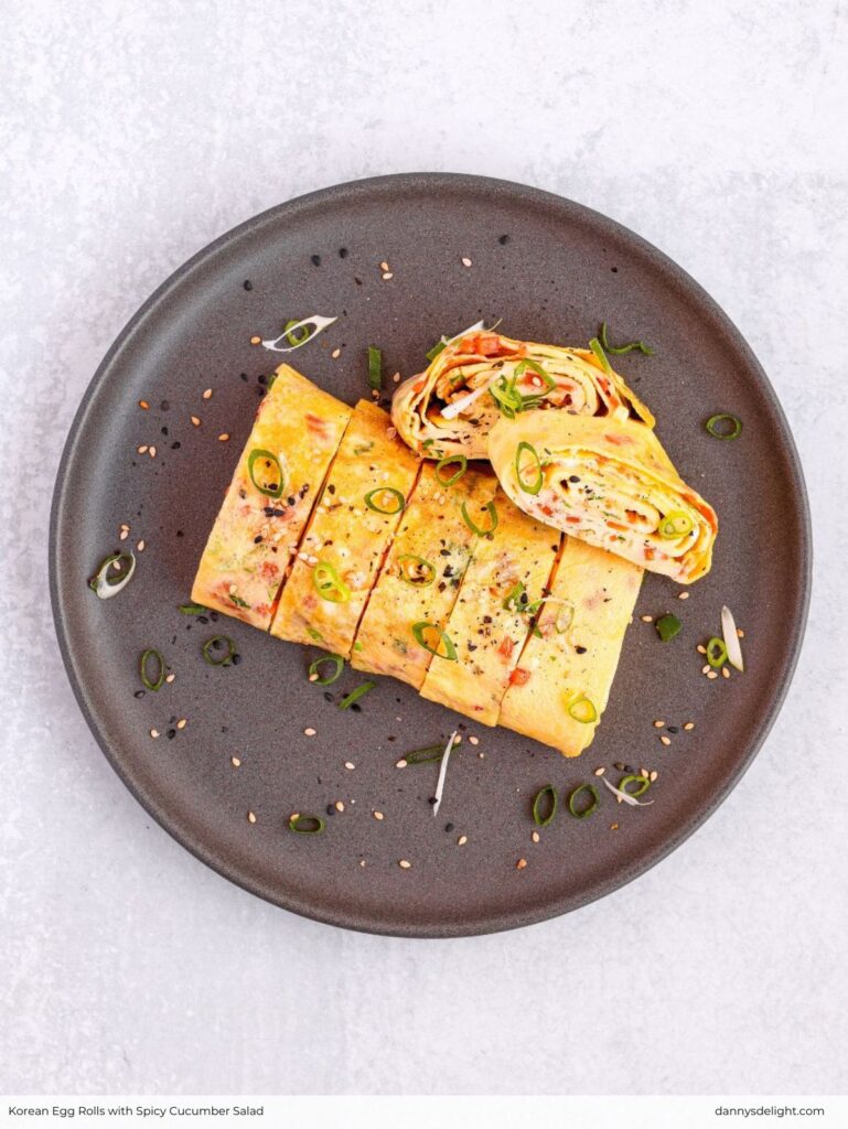 Korean Egg Rolls with Spicy Cucumber Salad