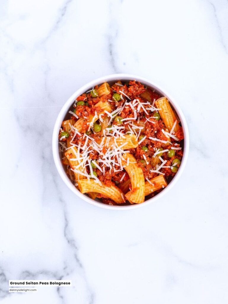 Ground Seitan Peas Bolognese