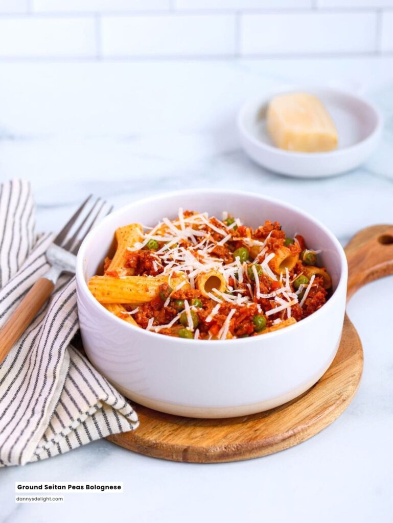 Ground Seitan Peas Bolognese