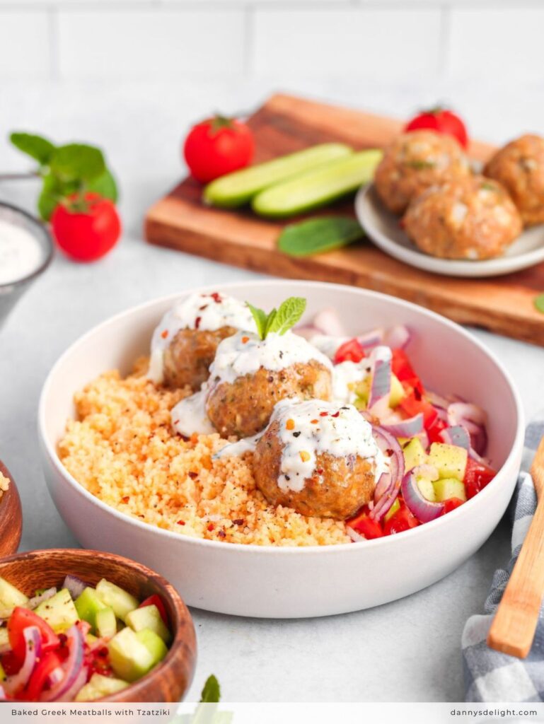 Baked Greek Meatballs with Tzatziki