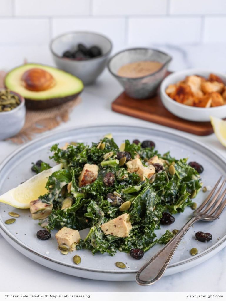 Chicken Kale Salad with Maple Tahini Dressing