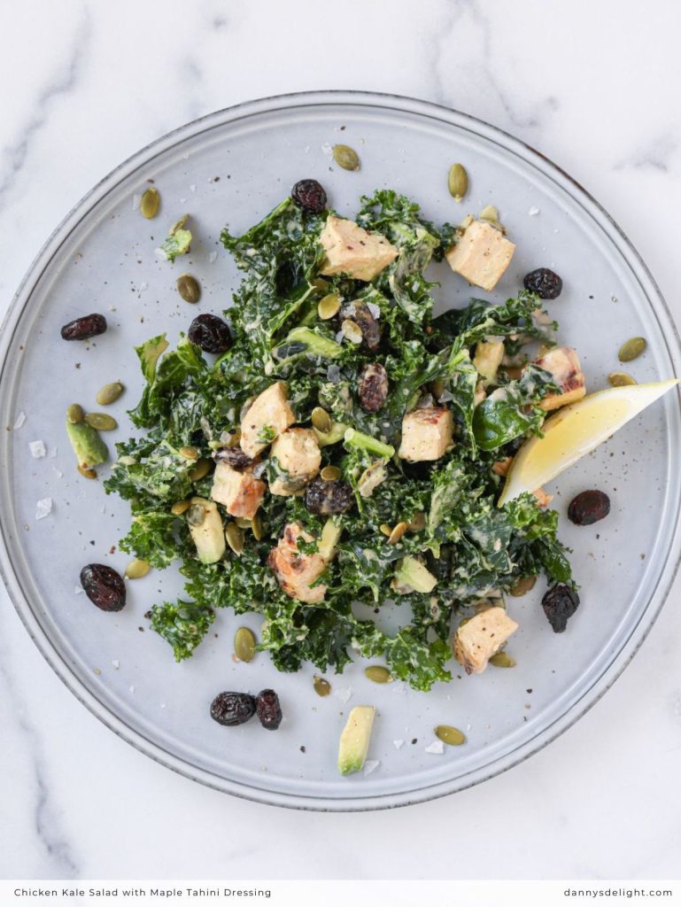 Chicken Kale Salad with Maple Tahini Dressing