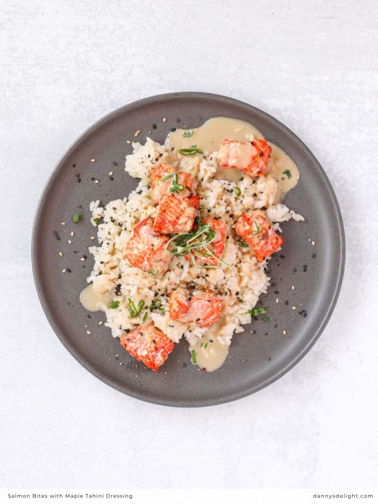 Salmon Bites with Maple Tahini Dressing