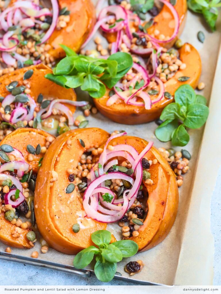 Roasted Pumpkin and Lentil Salad with Lemon Dressing