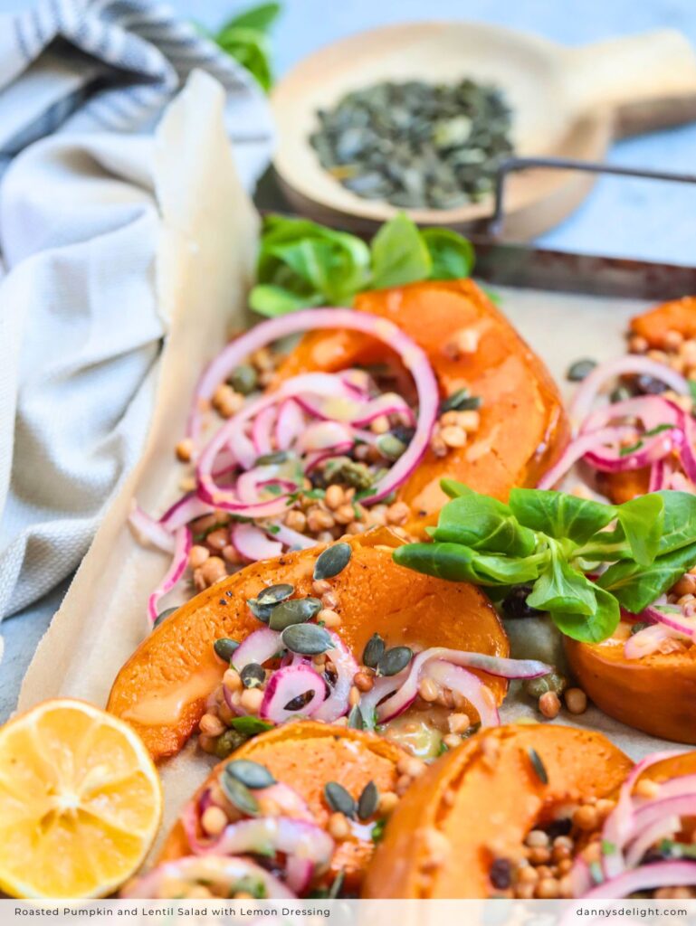 Roasted Pumpkin and Lentil Salad with Lemon Dressing