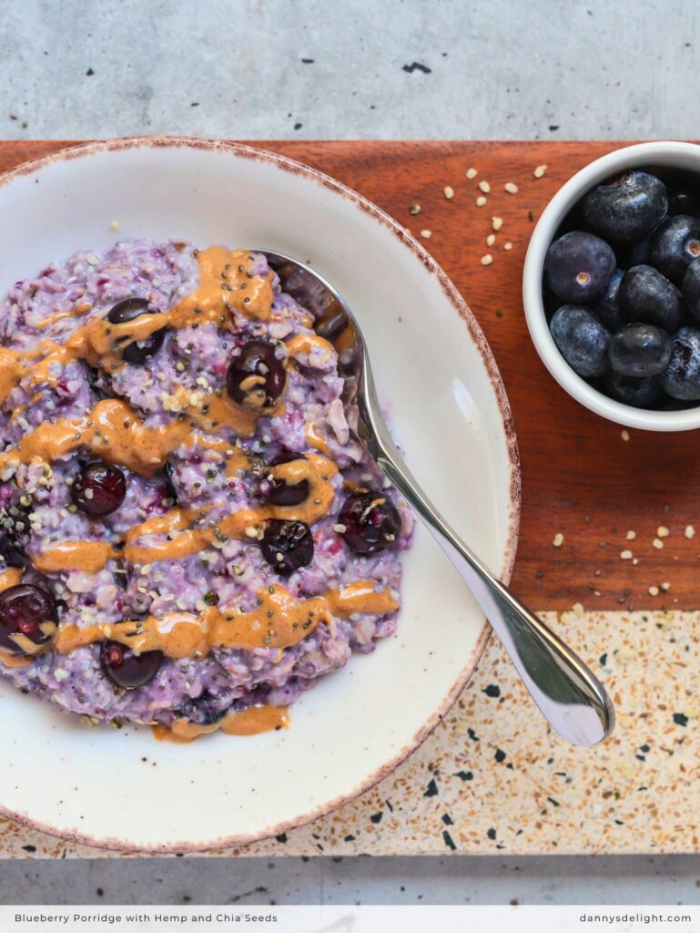 Blueberry Porridge with Hemp and Chia Seeds