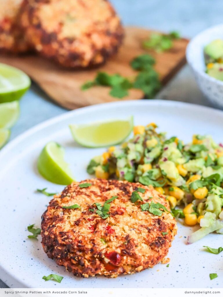 Spicy Shrimp Patties with Avocado Corn Salsa