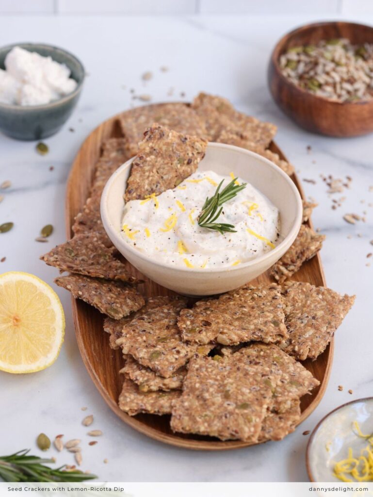 Seed Crackers with Lemon-Ricotta Dip