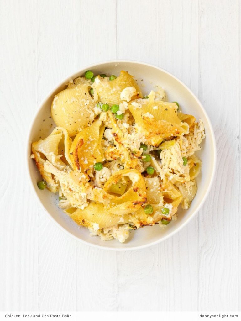 Chicken Leek Pea Pasta Bake